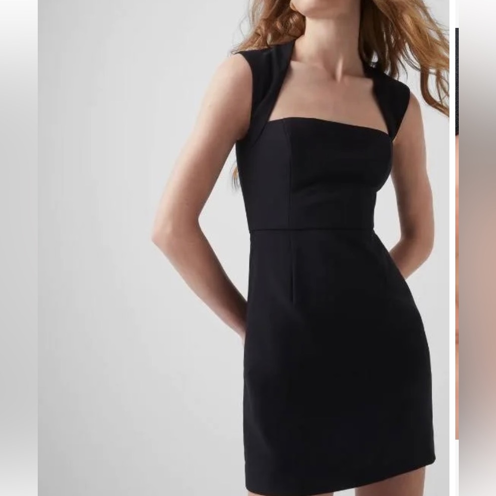 French Connection Black Mini Square Neck Cap-sleeves